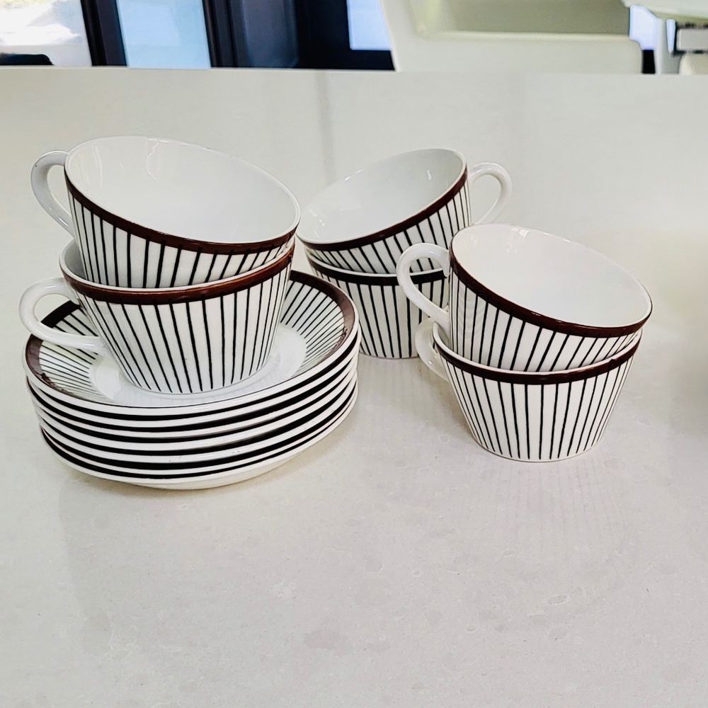 Stig Lindberg for Gustavsberg - Vintage ‘Spisa Ribb’ – 6 Coffee Cups & 7 Saucers